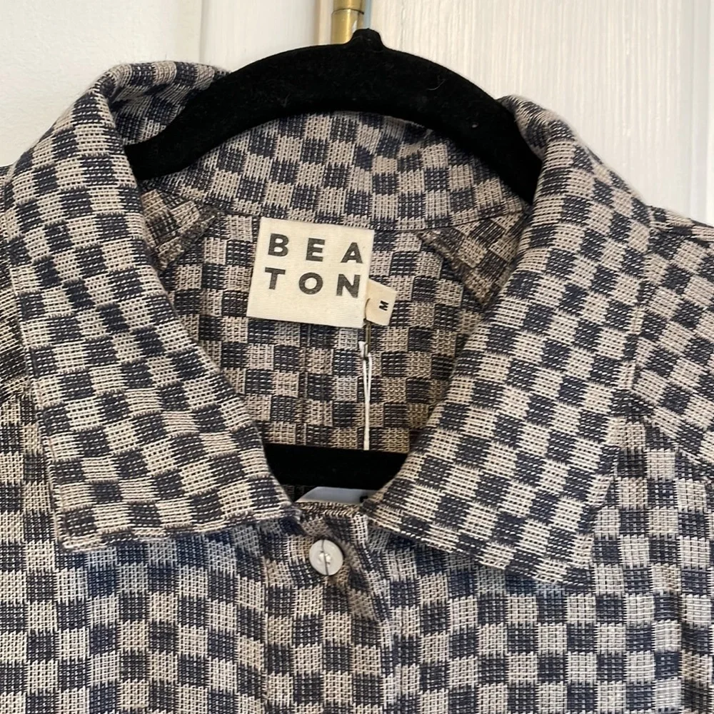 𝅺NWT Beaton Linen Short Jacket in Grey Check_3